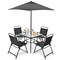 Costway 6PCS Patio Furniture Dining Set Folding Chairs Glass Table W/Umbrella Deck Grey